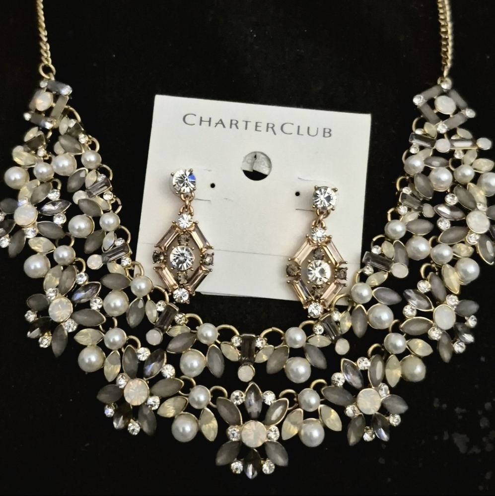CHARTER CLUB nwt pierced crystal earrings & statement necklace jewelry lot